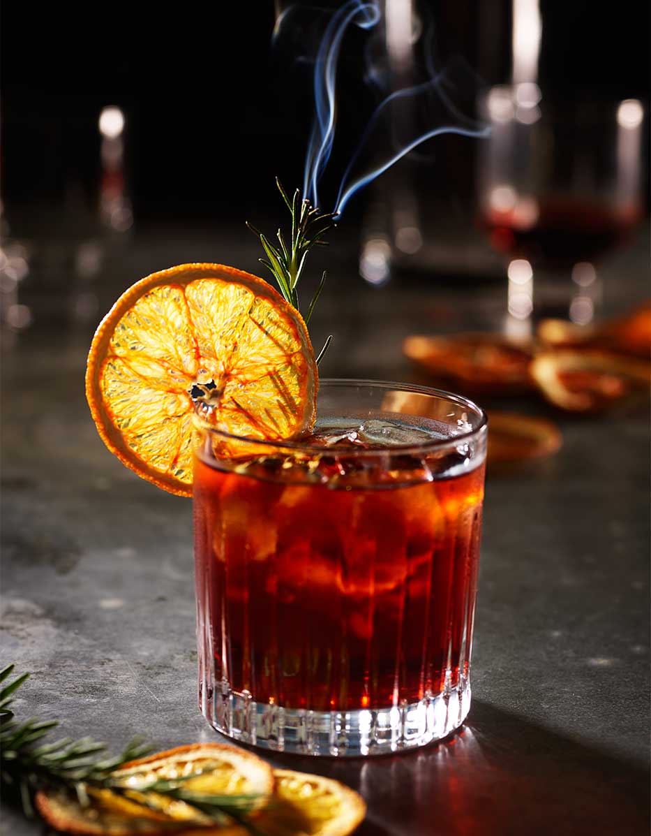Fall Food drinks with  smoke herbs berry flavor warmth