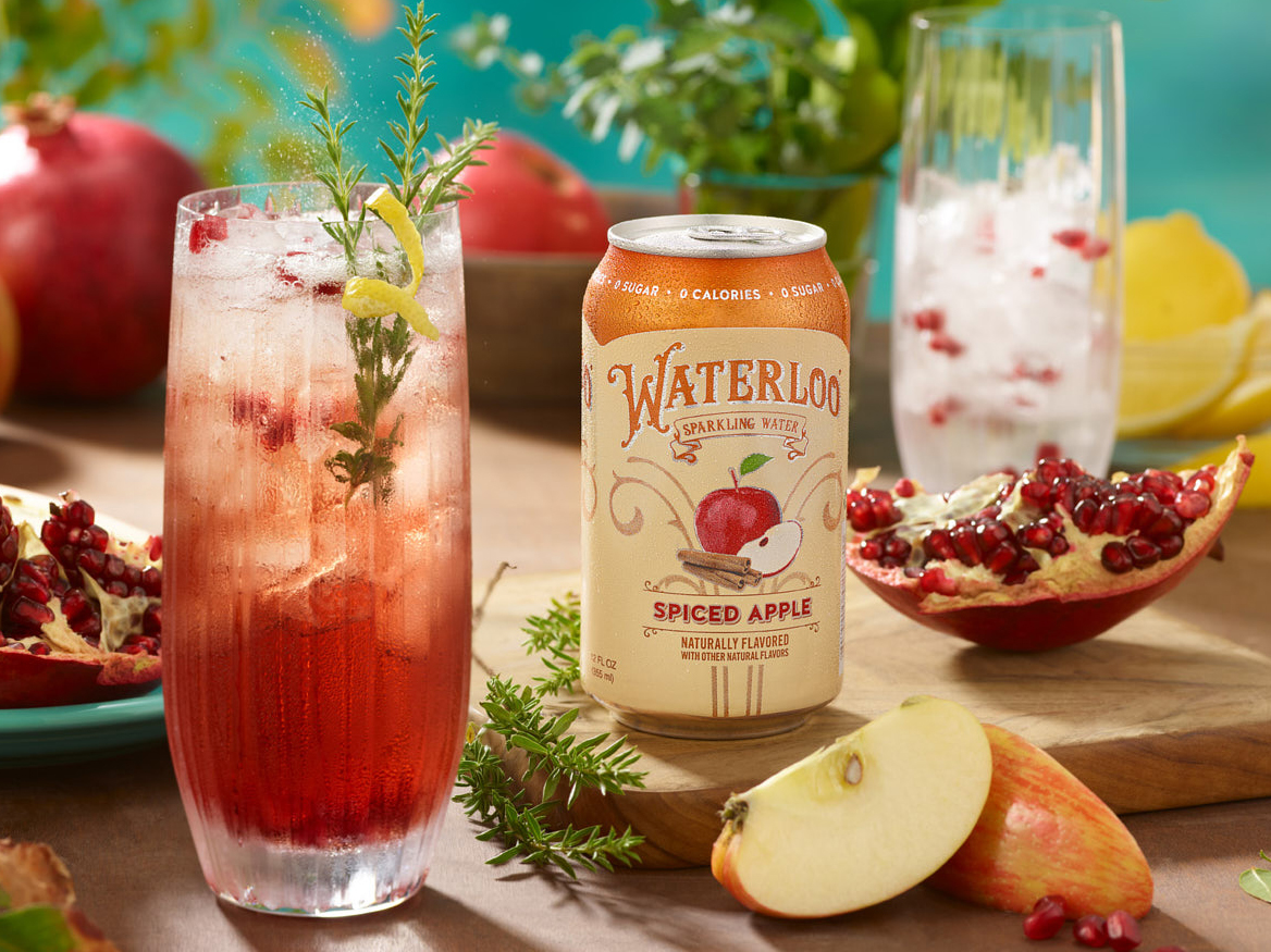 Waterloo sparkling soda with apple flavoring pomegranate healthy