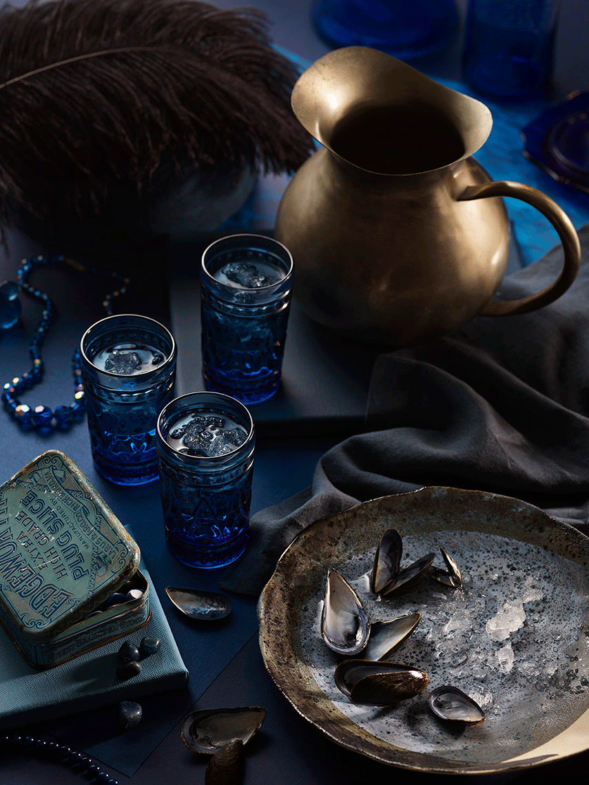 Zaslow_artist blue series glassware tabletop